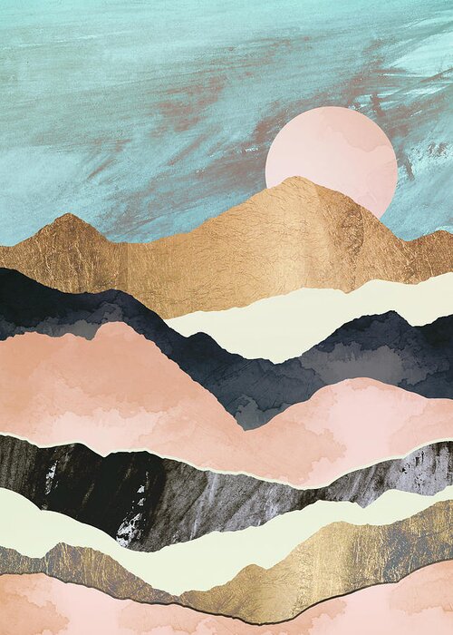 Pink Greeting Card featuring the digital art Pink Mountains by Spacefrog Designs