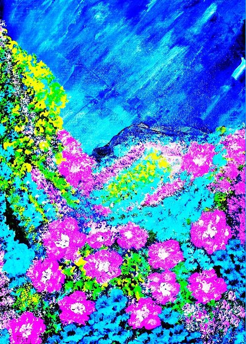 Contemporary Greeting Card featuring the painting Pink n Blue by Piety Dsilva