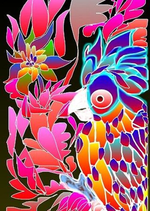Parrot Greeting Card featuring the digital art Pink Parrot by Rae Chichilnitsky