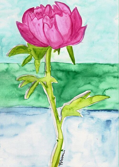 Pink Greeting Card featuring the painting Pink Peony by Monica Martin