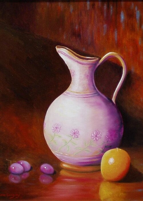Still Life Greeting Card featuring the painting Pink pitcher by Gene Gregory