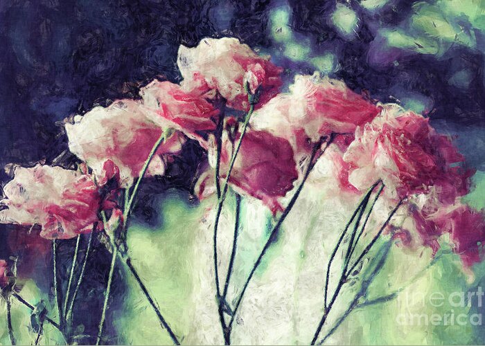 Flowers Greeting Card featuring the digital art Pink Rose Flowers by Phil Perkins