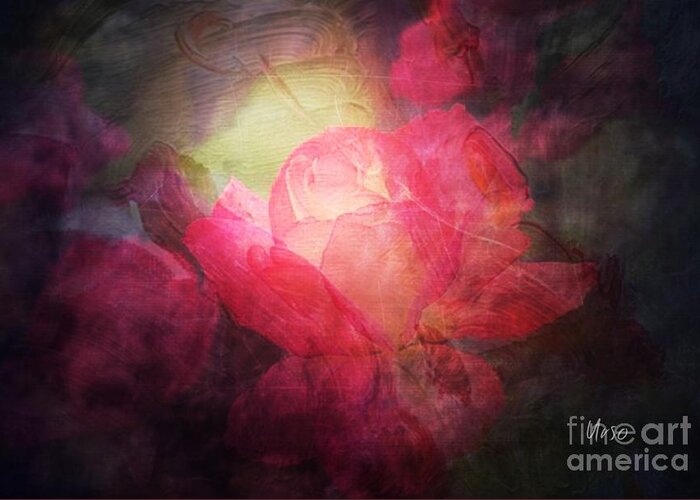 Pink Roses By Moonlight Greeting Card featuring the digital art Pink Roses by Moonlight by Maria Urso