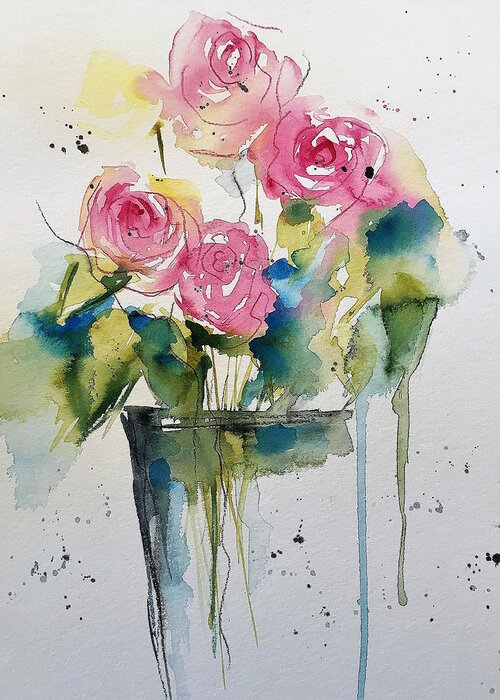 Garden Greeting Card featuring the painting pink Roses Part 1 by Britta Zehm