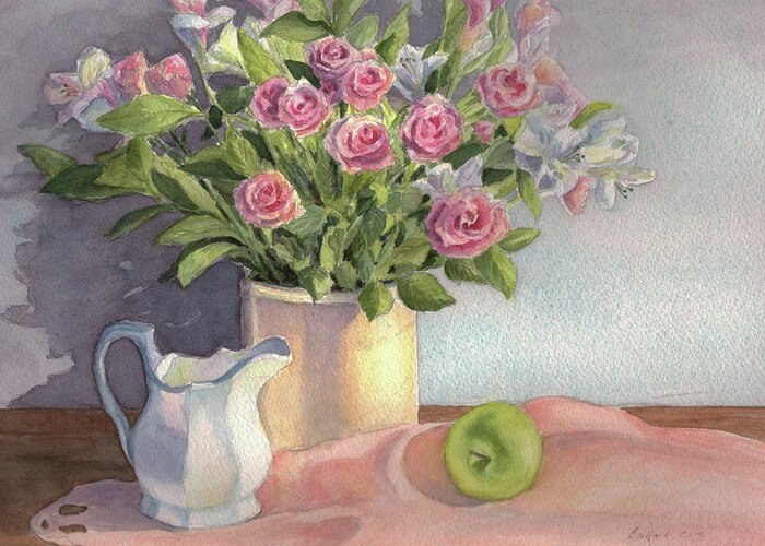 Roses Greeting Card featuring the painting Pink Roses by Vikki Bouffard