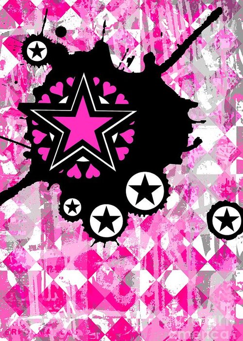 Star Greeting Card featuring the digital art Pink Star Splatter by Roseanne Jones