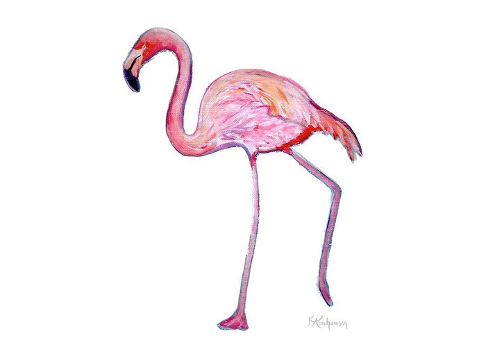 Pink Flamingo Greeting Card featuring the painting Pinky the Flamingo by Kristen Abrahamson