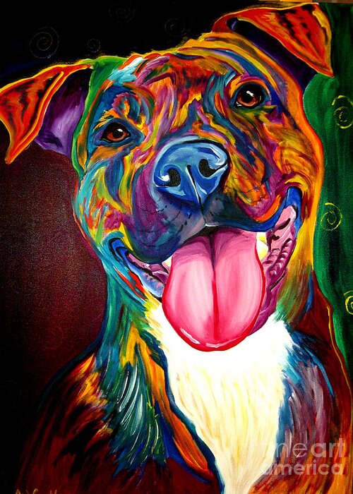 Dog Greeting Card featuring the painting Pit Bull - Olive by Dawg Painter