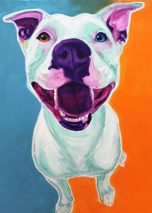 Pet Portrait Greeting Card featuring the painting Pit Bull - Angel by Dawg Painter