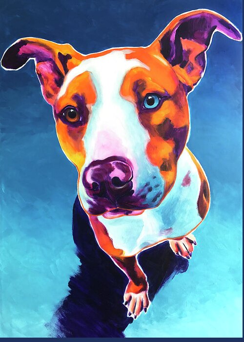 Pet Portrait Greeting Card featuring the painting Pit Bull - Bentley by Dawg Painter