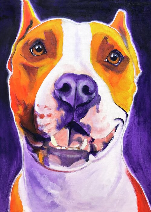 Pet Portrait Greeting Card featuring the painting Pit Bull - Rexy by Dawg Painter