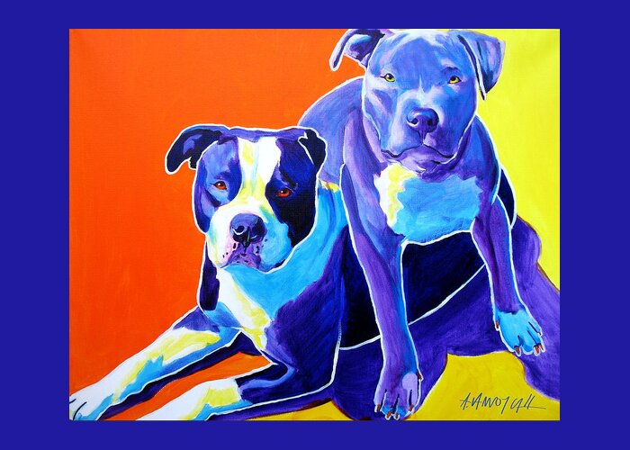 Pit Bull Greeting Card featuring the painting Pit Bulls - Diamond and Deisel by Dawg Painter