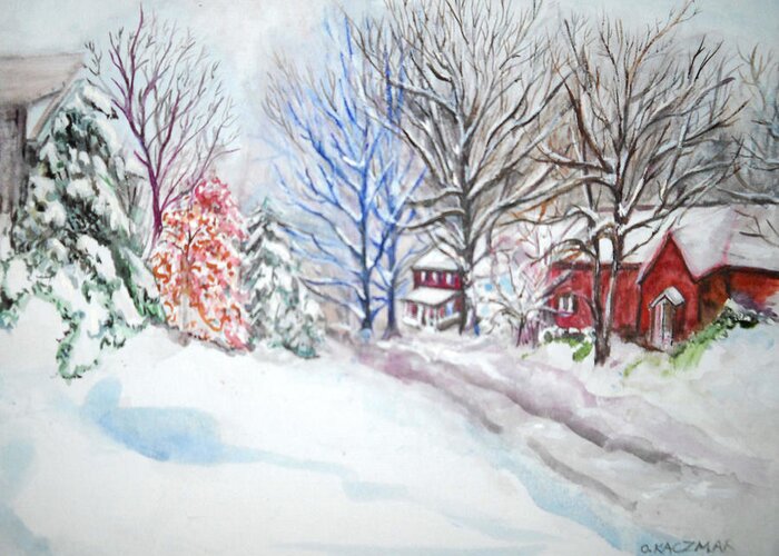 Snow Greeting Card featuring the painting Pittsburgh by Olga Kaczmar
