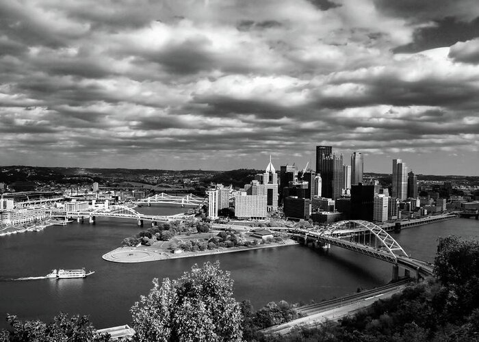 Pittsburgh Greeting Card featuring the photograph Pittsburgh Skyline with Boat by Michelle Joseph-Long