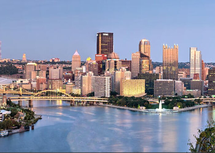 Pittsburgh Greeting Card featuring the photograph Pittsburgh-- Three Rivers Panorama by Matt Hammerstein