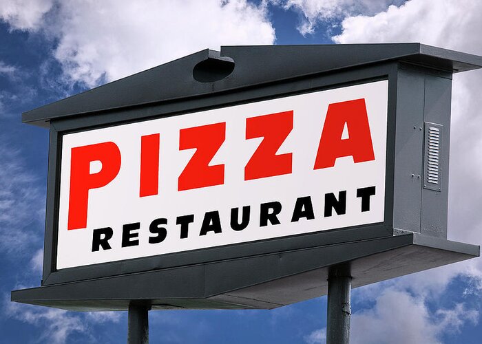 Sign Greeting Card featuring the photograph Pizza Restaurant Sign by Phil Cardamone