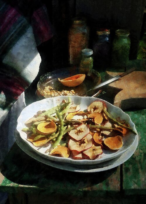 Dried Fruit Greeting Card featuring the photograph Plate of Dried Fruits and Vegetables by Susan Savad