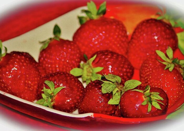 Strawberry Greeting Card featuring the photograph Plate Of Sweetness by Cynthia Guinn