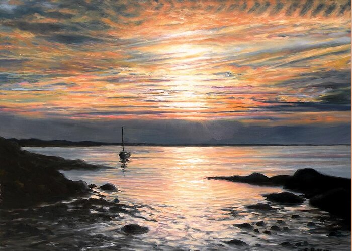 Plum Cove Greeting Card featuring the painting Plum Cove Sunset by Eileen Patten Oliver