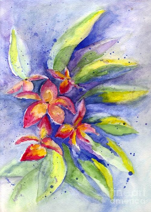 Floral Greeting Card featuring the painting Plumeria by Carol Wisniewski