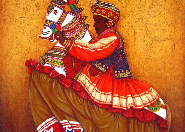 Art Greeting Card featuring the painting Poikal kuthirai by Siva Balan
