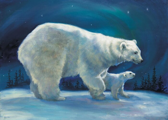 Polar Bears Greeting Card featuring the painting Star Bright Polar Delight by Laurie Snow Hein