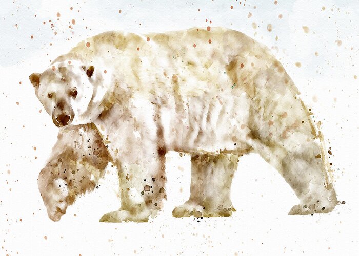 Polar Bear Greeting Card featuring the painting Polar Bear watercolor by Marian Voicu