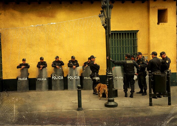Lima Greeting Card featuring the photograph Policia in Lima Peru by Kathryn McBride