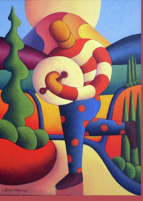 Irish Greeting Card featuring the painting Polka Bodhran player in Dreamscape by Alan Kenny