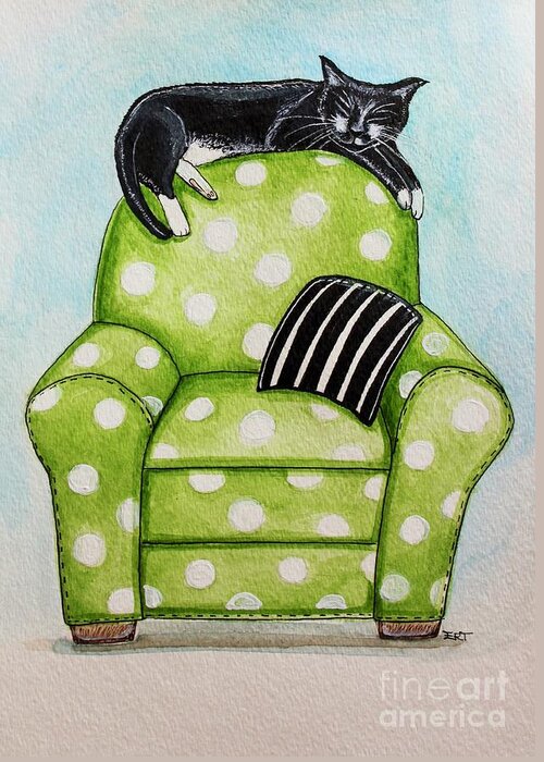 Cat Greeting Card featuring the painting Polka Dot Snoozes by Elizabeth Robinette Tyndall