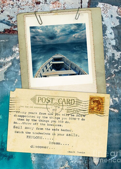 Boat Greeting Card featuring the photograph Poloroid of Boat with Inspirational Quote by Jill Battaglia