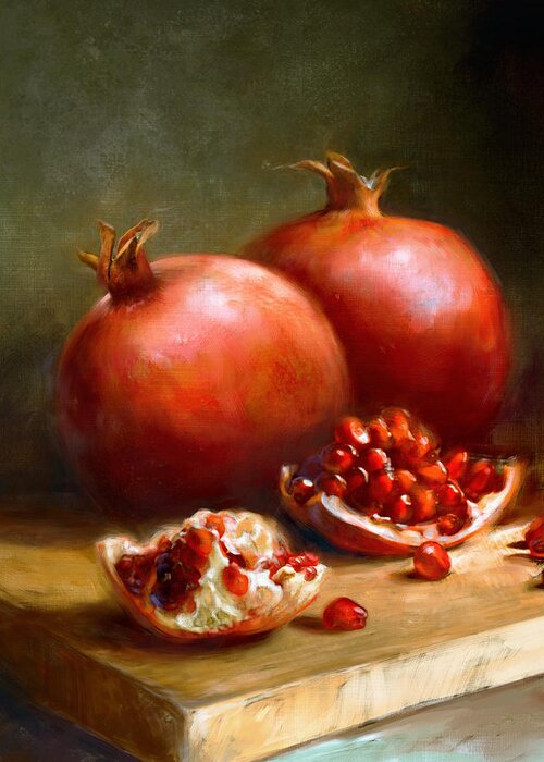 Pomegranates Greeting Card featuring the painting Pomegranates by Robert Papp