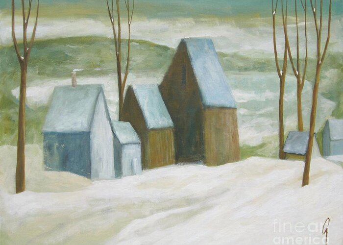 Winter Greeting Card featuring the painting Pond Farm In Winter by Glenn Quist