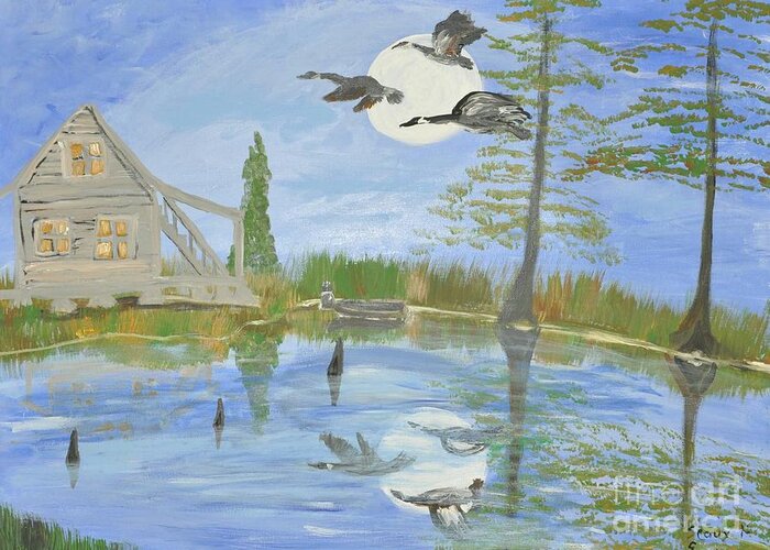 Pond Greeting Card featuring the painting Pond in Acadiana by Seaux-N-Seau Soileau