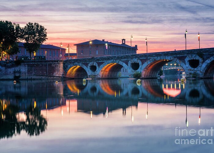 Pont Neuf Greeting Card featuring the photograph Pont Neuf in Toulouse at sunset by Elena Elisseeva