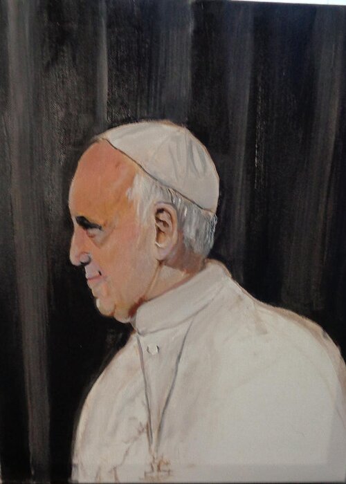 Catholic Greeting Card featuring the painting Pope Francis by Arlen Avernian - Thorensen