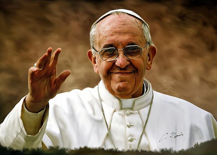 #pope Greeting Card featuring the digital art Pope Francis by Charlie Roman