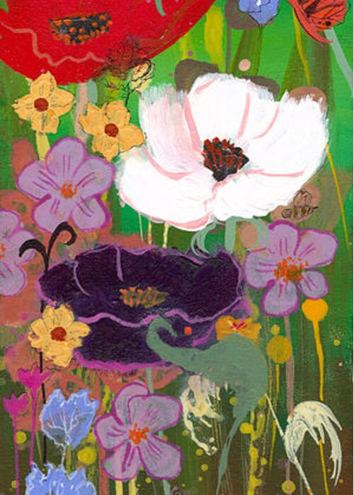 Poppies Greeting Card featuring the painting Poppies III by Robin Pedrero