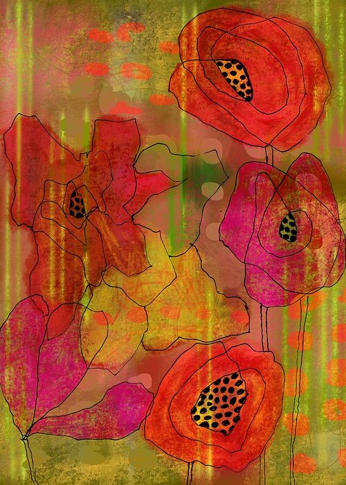Digital Painting Greeting Card featuring the digital art Poppies by Lisa Noneman