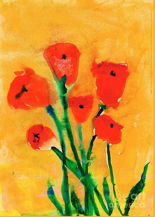 Red Poppies Greeting Card featuring the painting Poppies by Roxanne Hanson Age Seven