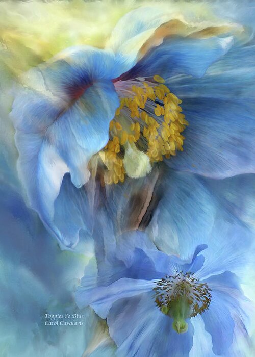Poppy Greeting Card featuring the mixed media Poppies So Blue by Carol Cavalaris