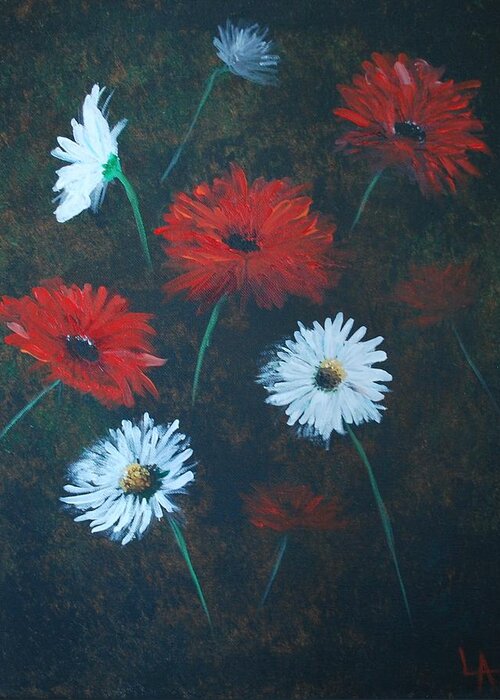 Poppy Paintings Greeting Card featuring the painting Poppin Daisies by Leslie Allen