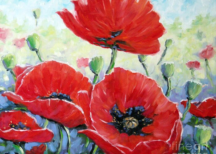 Art Greeting Card featuring the painting Poppy Love floral scene by Richard T Pranke