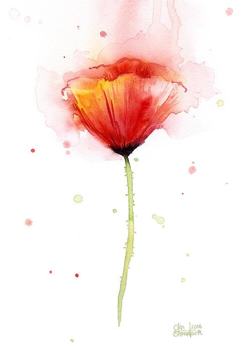 Watercolor Greeting Card featuring the painting Poppy Watercolor Red Abstract Flower by Olga Shvartsur