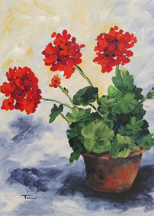 Geranium Greeting Card featuring the painting Porch Geraniums by Torrie Smiley