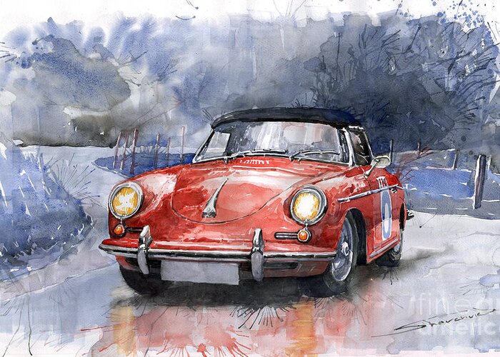 Shevchukart Greeting Card featuring the painting Porsche 356 B Roadster by Yuriy Shevchuk