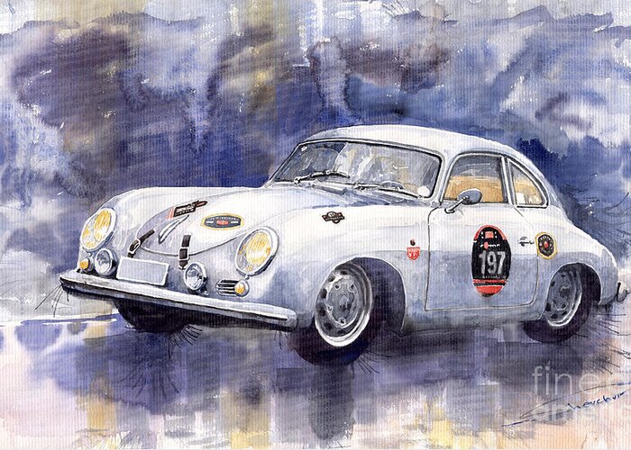 Shevchukart Greeting Card featuring the painting Porsche 356 Coupe by Yuriy Shevchuk