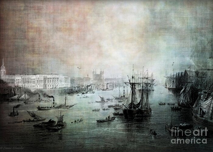 Seascapes Greeting Card featuring the digital art Port of London - Circa 1840 by Lianne Schneider