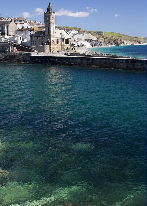 Porthleven Greeting Card featuring the photograph Porthleven harbour mouth Cornwall UK by Tony Mills