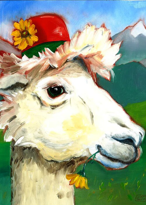 Alpaca Greeting Card featuring the painting Portland Alpaca by Susan Thomas